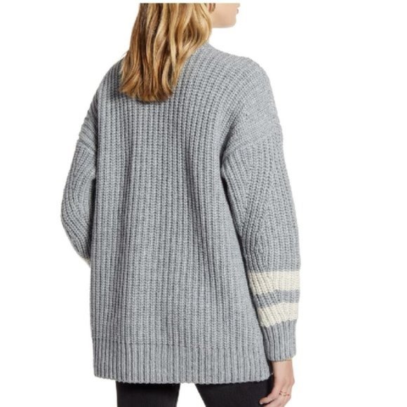 Treasure & Bond Stripe Sleeve Oversize V-Neck Sweater - Picture 2 of 2